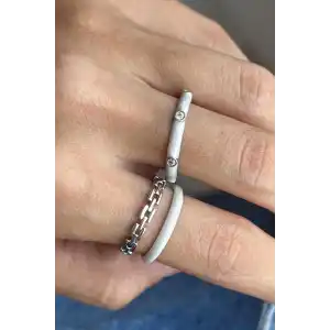 Gümüş Renk Mineli Ayarlanabilir İkili Yüzük