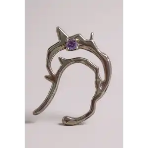 Gümüş Renk Mor Taş Detaylı 14K Altın Kaplama TX Ear Cuff (Tek)