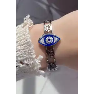 Gümüş Renk Nazar Boncuk Figürlü Çelik Bileklik