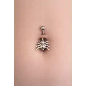 Gümüş Renk Örümcek Figürlü Cerrahi Çelik Göbek Piercing