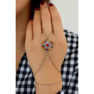 Gümüş Renk Papatya Figürlü Taş Taş Detaylı Çelik Şahmeran