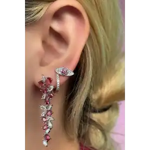 Gümüş Renk Pembe Taş Detaylı VİP 3lü YSX Küpe Set