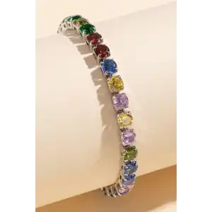 Gümüş Renk Renkli Taş Detaylı Su Yolu Bileklik