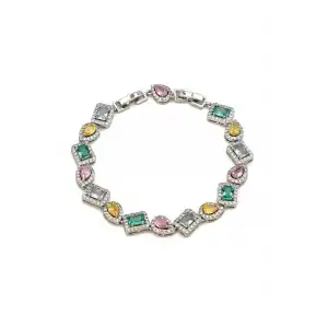 Gümüş Renk Renkli Taş Detaylı Tasarım Bileklik