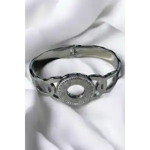 Gümüş Renk Romen Rakamlı Taşlı Çelik Bileklik