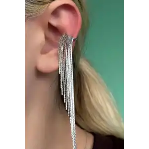 Gümüş Renk Sallantılı Ear Cuff (Tek)