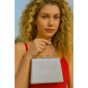 Gümüş Renk Simli Abiye Portföy Çanta