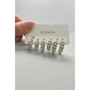 Gümüş Renk Taş Detaylı 14K Altın Kaplama TX 6lı Halka Küpe Set