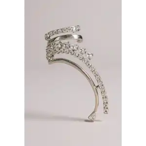 Gümüş Renk Taş Detaylı 14K Altın Kaplama TX Ear Cuff (Tek)