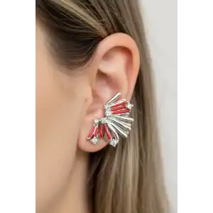 Gümüş Renk Taş Detaylı 14K Altın Kaplama TX Ear Cuff (Tek)