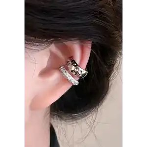 Gümüş Renk Taş Detaylı 14K Altın Kaplama TX Ear Cuff (Tek)