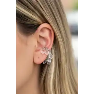 Gümüş Renk Taş Detaylı 14K Altın Kaplama TX Ear Cuff (Tek)