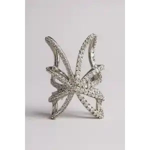 Gümüş Renk Taş Detaylı 14K Altın Kaplama TX Ear Cuff (Tek)