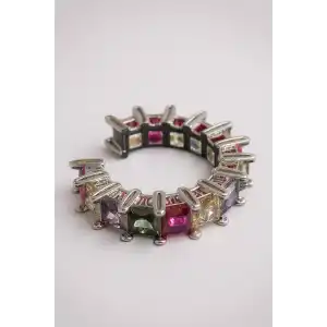 Gümüş Renk Taş Detaylı 14K Altın Kaplama TX Ear Cuff (Tek)