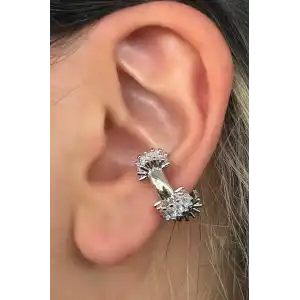 Gümüş Renk Taş Detaylı 14K Altın Kaplama TX Ear Cuff (Tek)