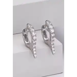 Gümüş Renk Taş Detaylı 14K Altın Kaplama TX Küpe (Çift)