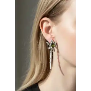 Gümüş Renk Taş Detaylı 14K Altın Kaplama TX Küpe (Çift)