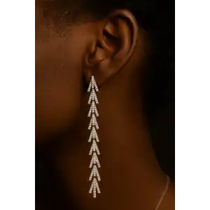 Gümüş Renk Taş Detaylı 14K Altın Kaplama TX Küpe (Çift)