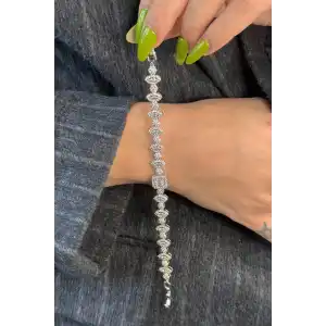 Gümüş Renk Taş Detaylı 14K Altın Kaplama VİP Bileklik