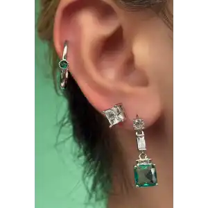 Gümüş Renk Taş Detaylı 3lü YSX Küpe Set