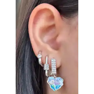 Gümüş Renk Taş Detaylı 3lü YSX Küpe Set