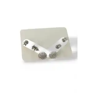 Gümüş Renk Taş Detaylı 6lı Küpe Set