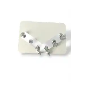 Gümüş Renk Taş Detaylı 6lı Küpe Set