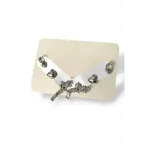 Gümüş Renk Taş Detaylı 6lı Küpe Set