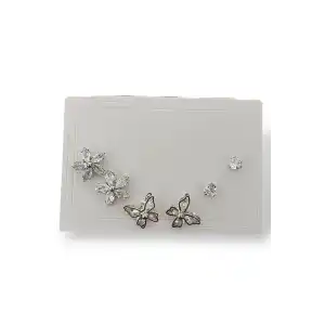 Gümüş Renk Taş Detaylı 6lı Küpe Set