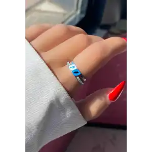 Gümüş Renk Taş Detaylı Ayarlanabilir Çelik Yüzük