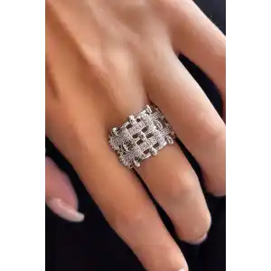 Gümüş Renk Taş Detaylı Ayarlanabilir YSX Yüzük