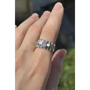 Gümüş Renk Taş Detaylı Ayarlanabilir YSX Yüzük