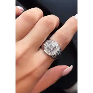 Gümüş Renk Taş Detaylı Ayarlanabilir YSX Yüzük