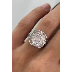 Gümüş Renk Taş Detaylı Ayarlanabilir Yüzük