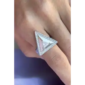 Gümüş Renk Taş Detaylı Ayarlanabilir Yüzük