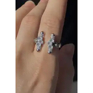 Gümüş Renk Taş Detaylı Ayarlanabilir Yüzük