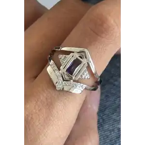 Gümüş Renk Taş Detaylı Ayarlanabilir Yüzük