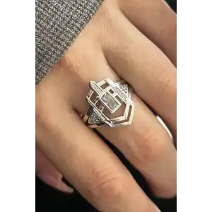 Gümüş Renk Taş Detaylı Ayarlanabilir Yüzük