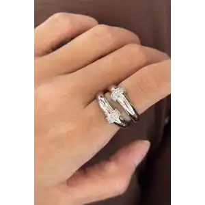 Gümüş Renk Taş Detaylı Ayarlanabilir Yüzük