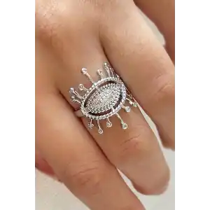 Gümüş Renk Taş Detaylı Ayarlanabilir Yüzük