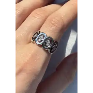 Gümüş Renk Taş Detaylı Ayarlanabilir Yüzük