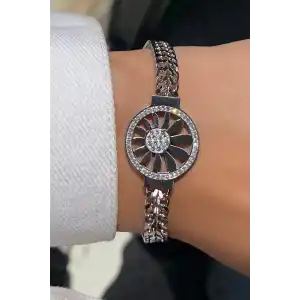 Gümüş Renk Taş Detaylı Çelik Bileklik