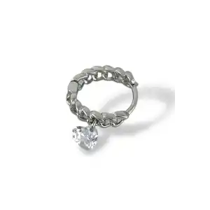 Gümüş Renk Taş Detaylı Çelik Halka Tragus/Kıkırdak Küpe/Piercing (Tek)