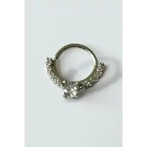 Gümüş Renk Taş Detaylı Çelik Halka Tragus/Kıkırdak Küpe/Piercing (Tek)