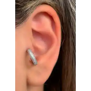 Gümüş Renk Taş Detaylı Çelik Halka Tragus/Kıkırdak Küpe/Piercing (Tek)