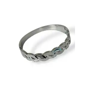 Gümüş Renk Taş Detaylı Çelik Kelepçe Bileklik