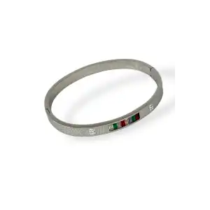 Gümüş Renk Taş Detaylı Çelik Kelepçe Bileklik