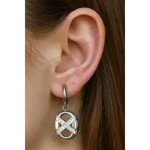 Gümüş Renk Taş Detaylı Çelik Küpe (Çift)