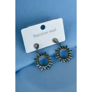 Gümüş Renk Taş Detaylı Çelik Küpe (Çift)