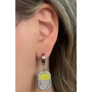 Gümüş Renk Taş Detaylı Çelik Küpe (Çift)